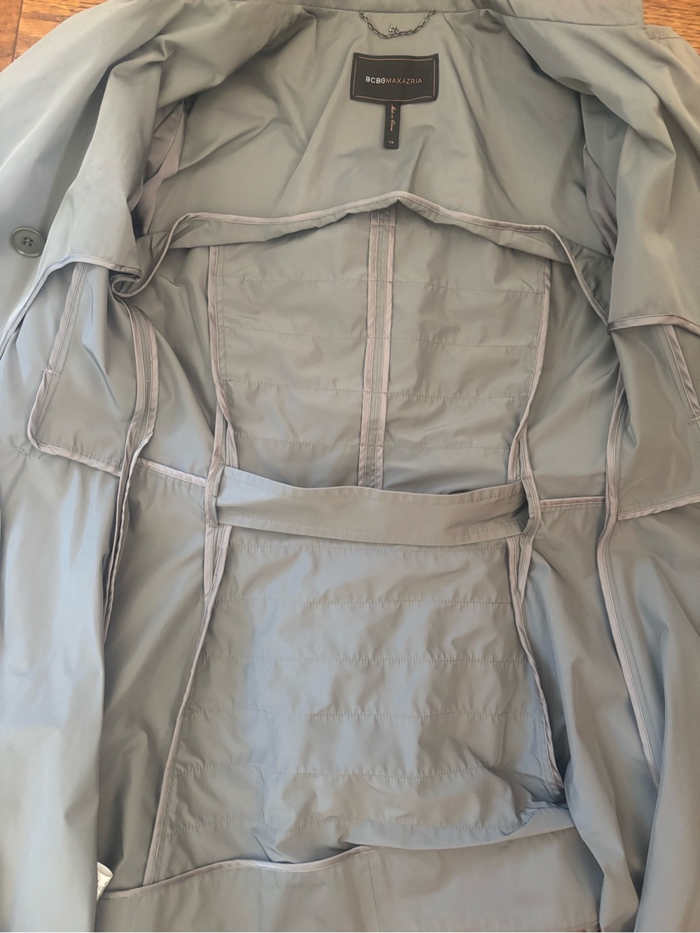 BCBGMaxAzria Gray Long-Sleeve Ruffle-Back Trench Coat - Picture 7 of 7